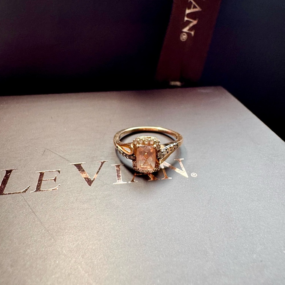 Certified Peach Morganite and Diamond Ring size 7